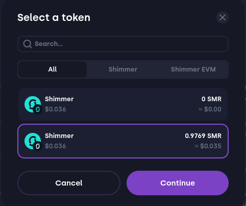 Select an account with base tokens